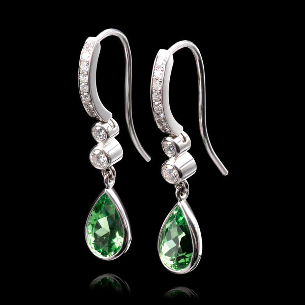 Tsavorite Garnet & Diamond drop earrings all Platinum