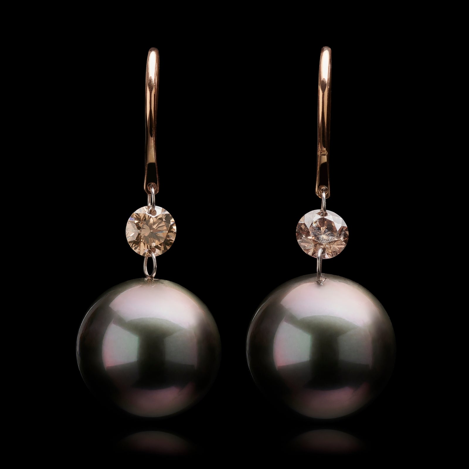 A Pair of Tahitian Pearl & Diamond Drop Earrings
