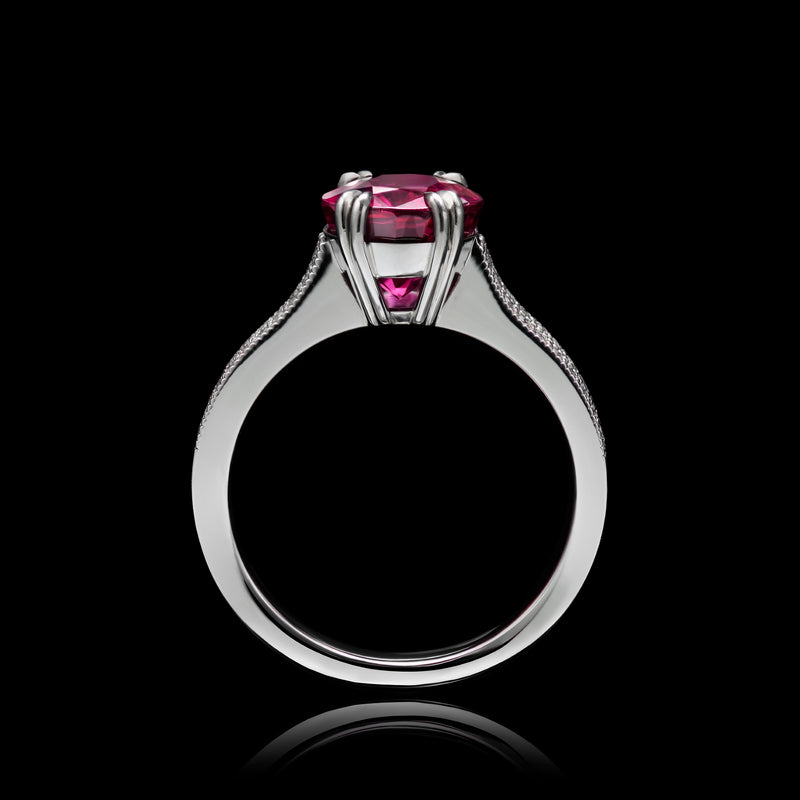 A Very Beautiful Ruby Single Stone Ring with Twin Diamond Set Rail Shoulders