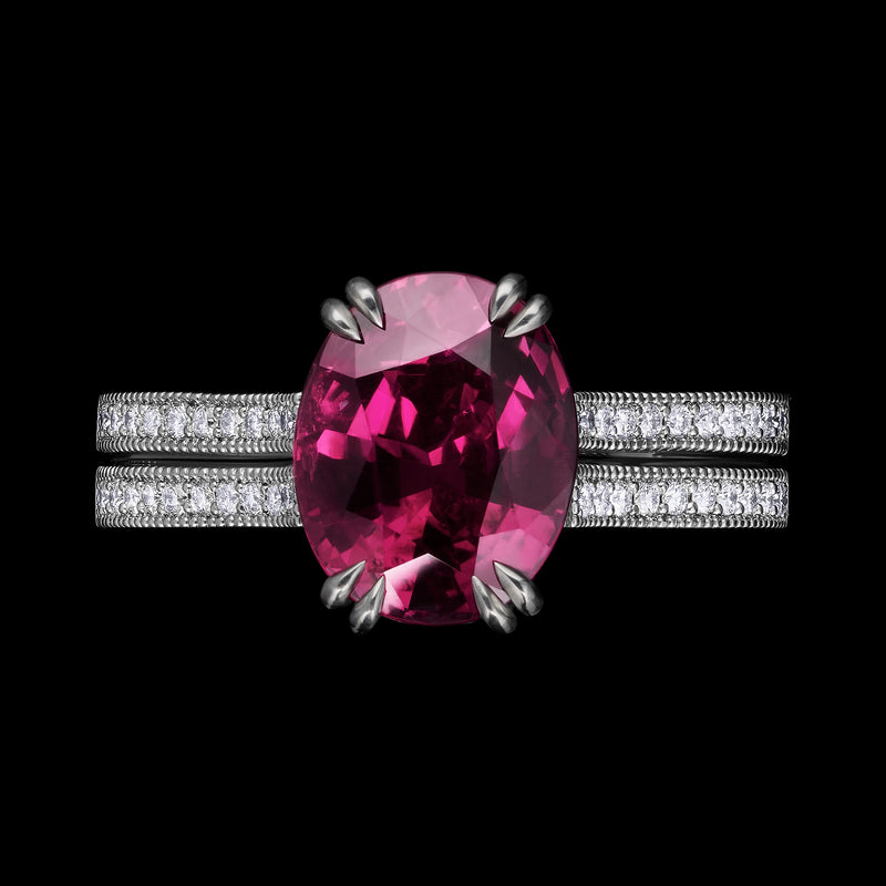 A Very Beautiful Ruby Single Stone Ring with Twin Diamond Set Rail Shoulders