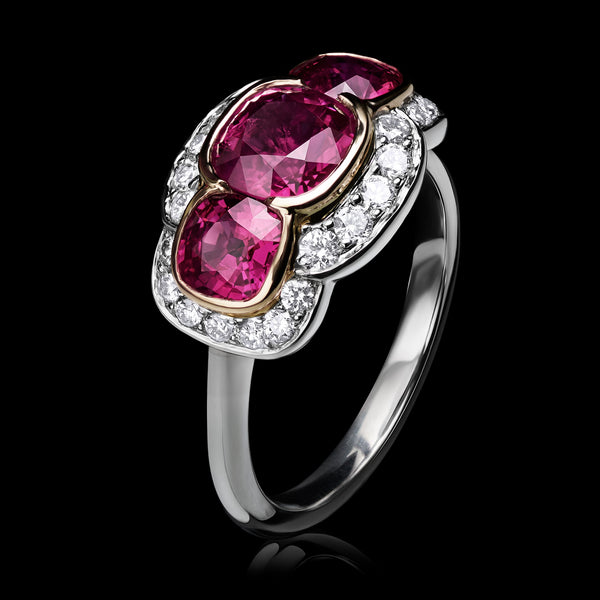 A Burma Ruby & Diamond Triple Cluster Ring