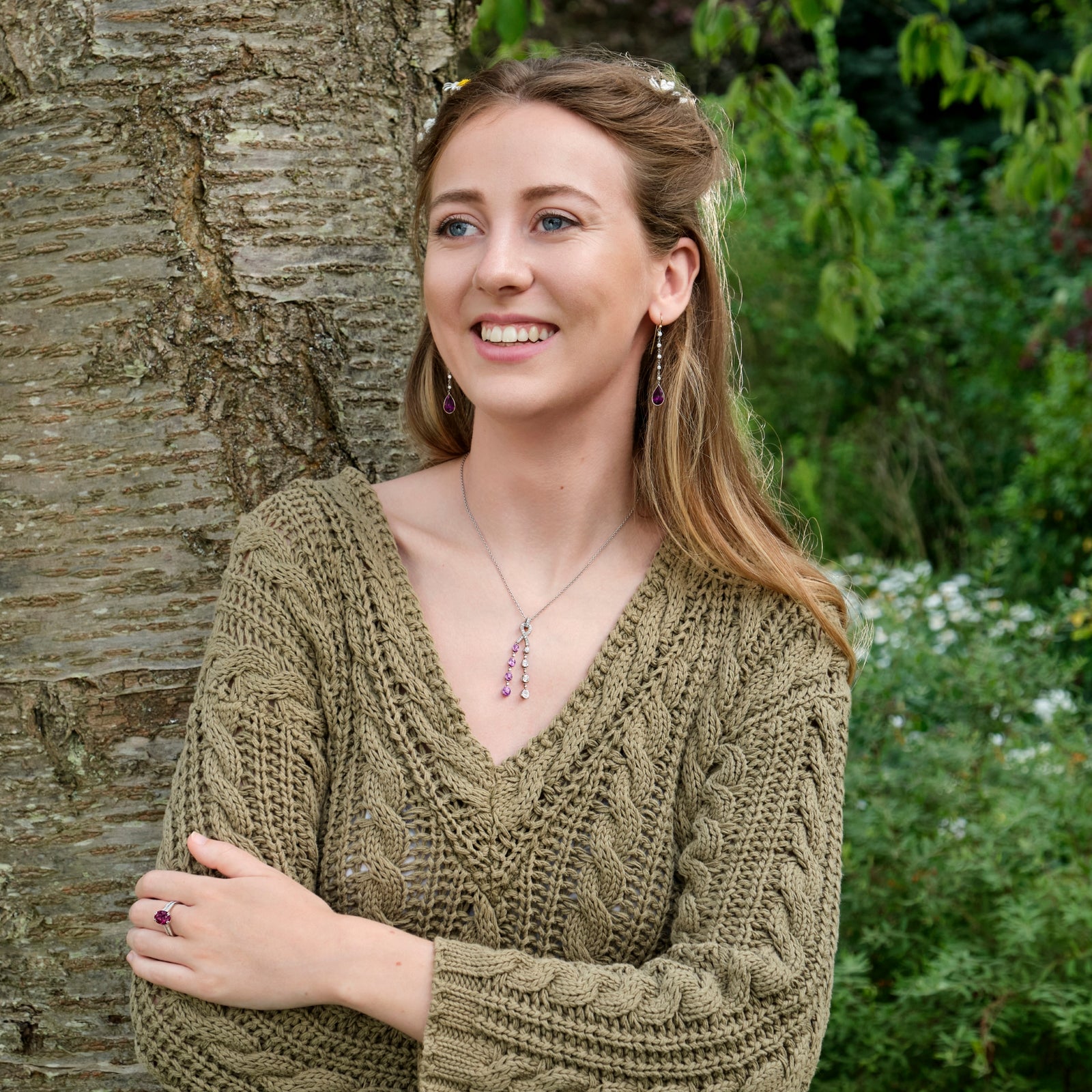 A twin cascade pink sapphire & diamond pendant