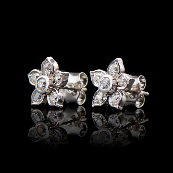 Cinquefoil floral diamond cluster earrings