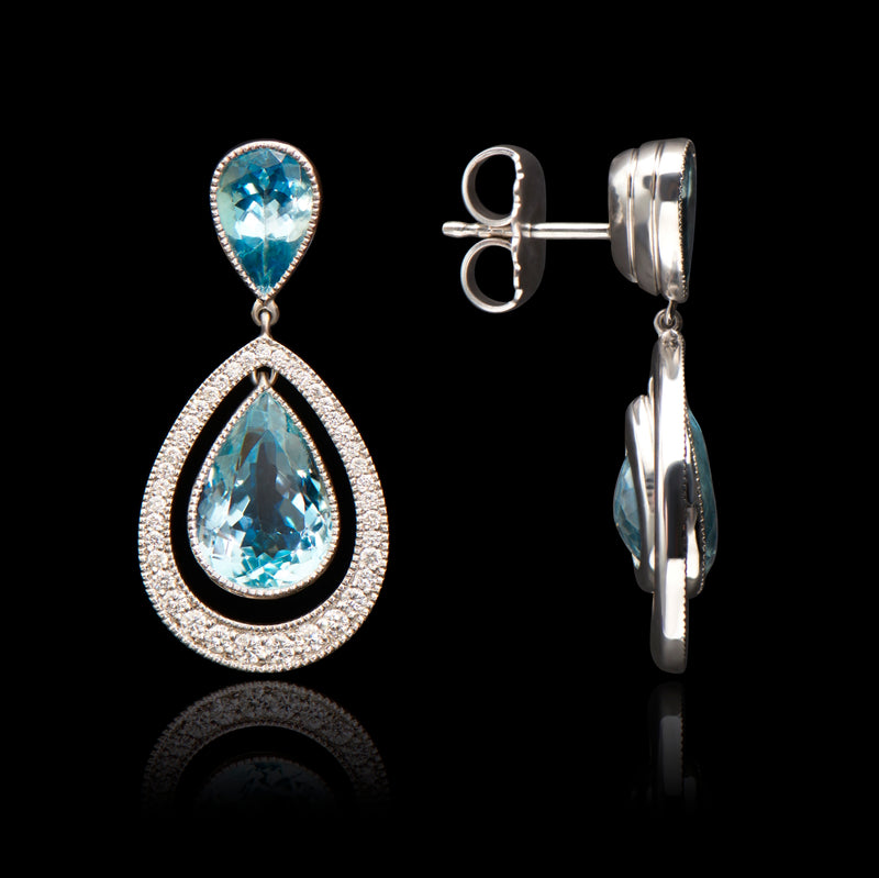 An exclusive pair of aquamarine and diamond drop earrings
