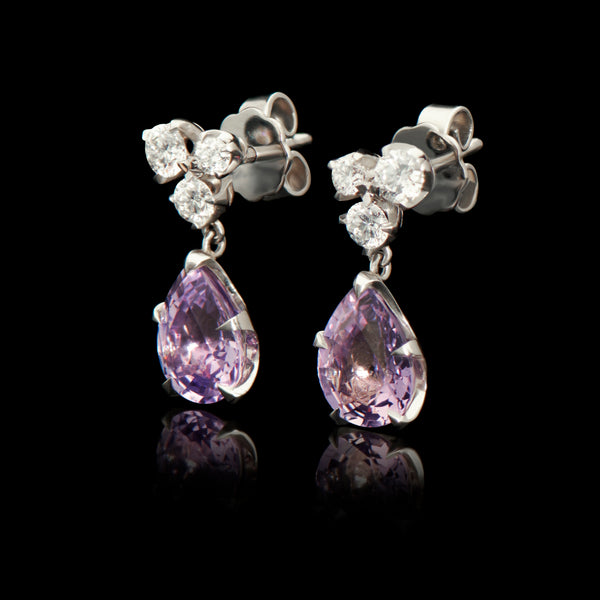 A pair of charming lilac sapphire & diamond drop earrings