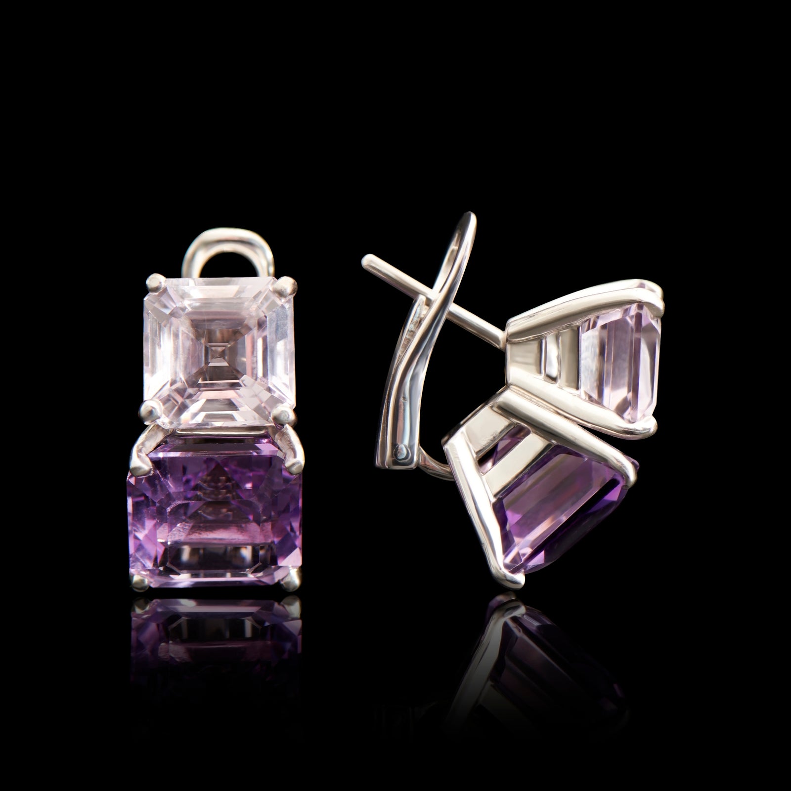 A pair of unique amethyst & kunzite earrings