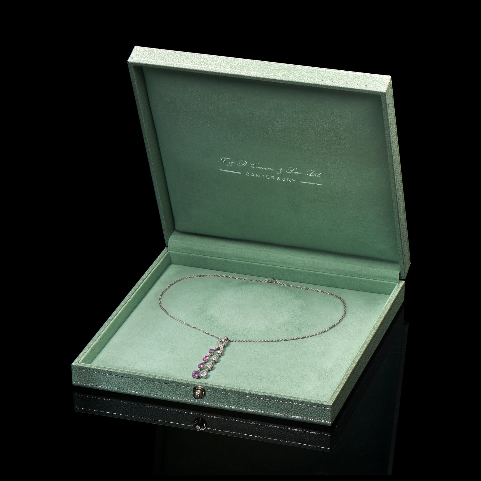 A twin cascade pink sapphire & diamond pendant