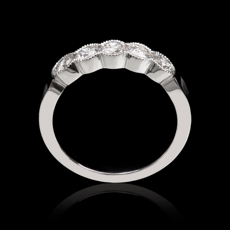 A Diamond Five Stone Half Hoop Half Eternity Ring with Scalloped Edge Settings