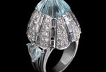 'The Comet' A Spectacular Carved Aquamarine & Diamond Cluster Cocktail Ring