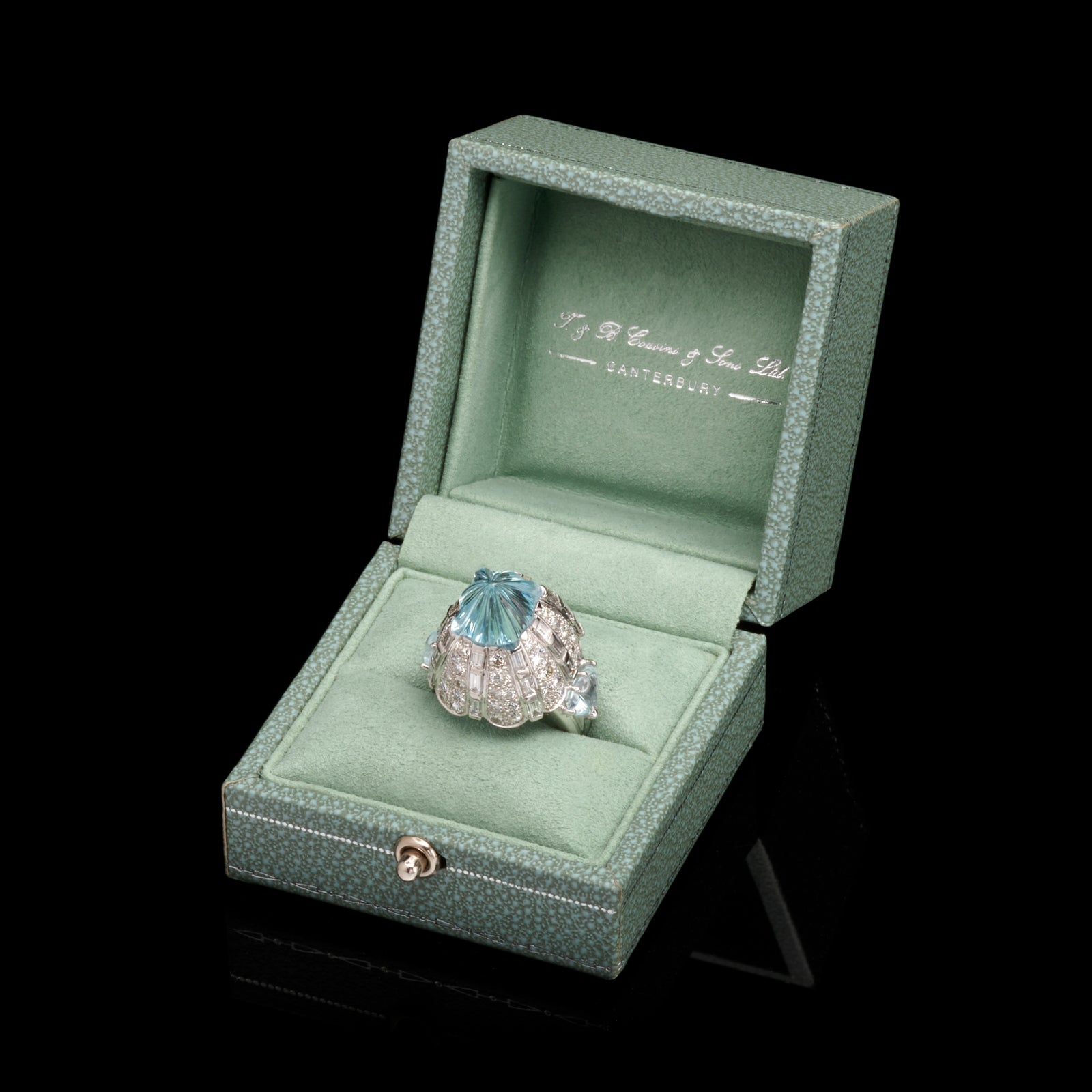 'The Comet' A Spectacular Carved Aquamarine & Diamond Cluster Cocktail Ring