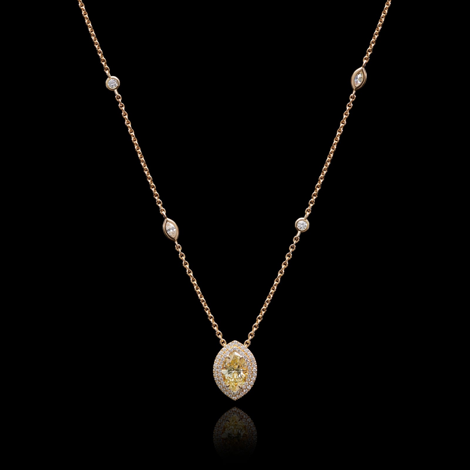 A Navette Fancy Yellow & White Diamond Cluster Pendant