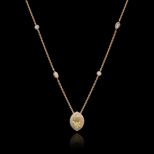 A Navette Fancy Yellow & White Diamond Cluster Pendant