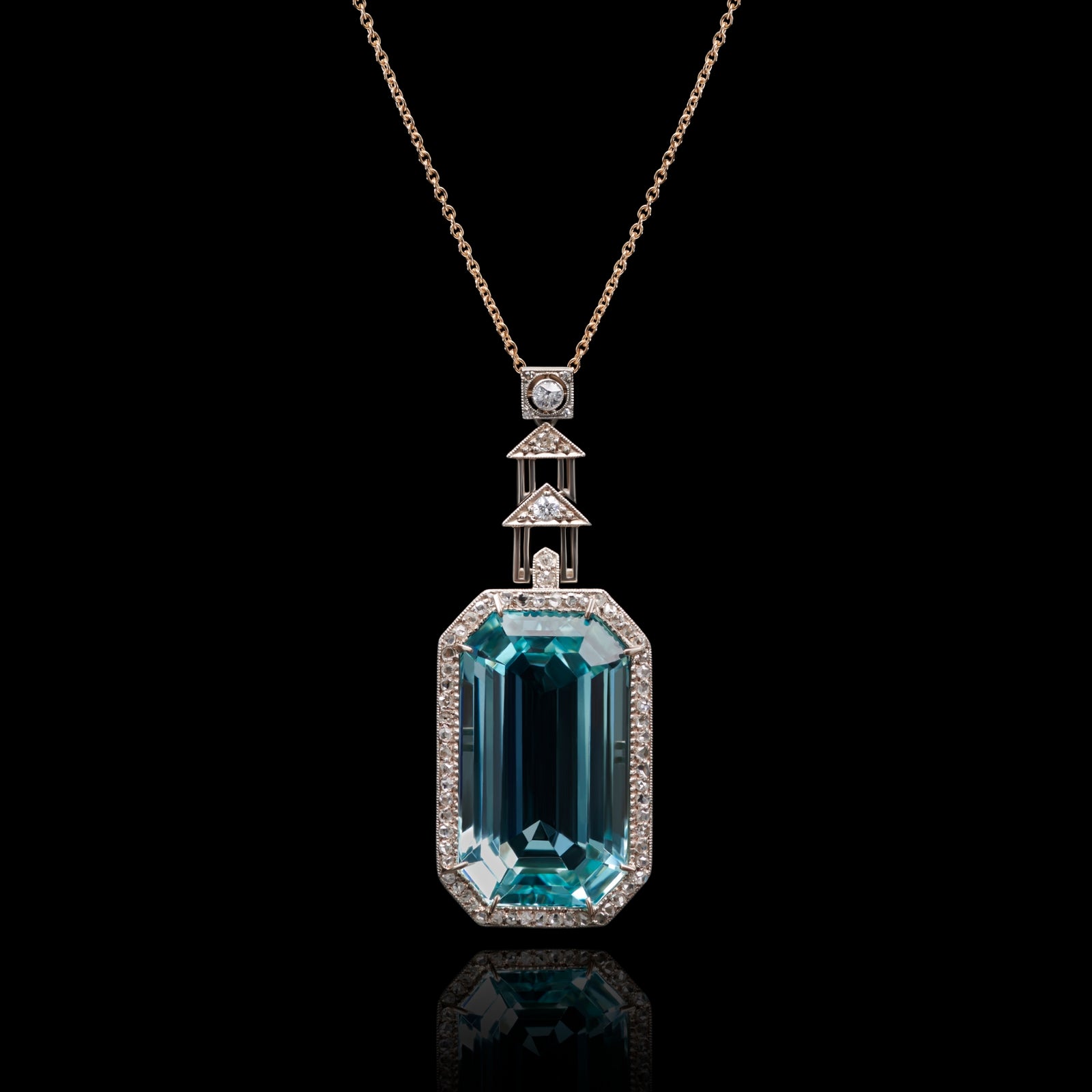 A Magnificent 1920s Aquamarine & Diamond Pendant