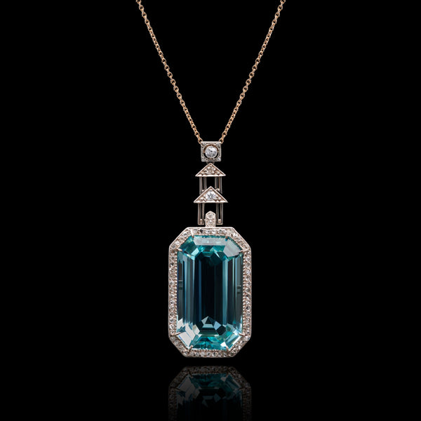 A Magnificent 1920s Aquamarine & Diamond Pendant