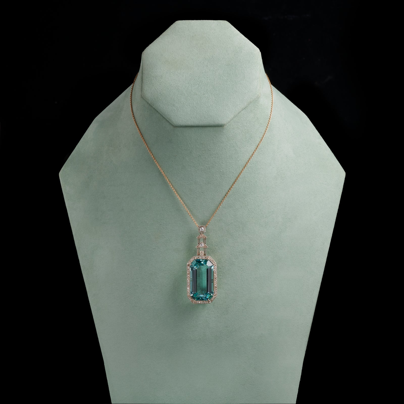 A Magnificent 1920s Aquamarine & Diamond Pendant