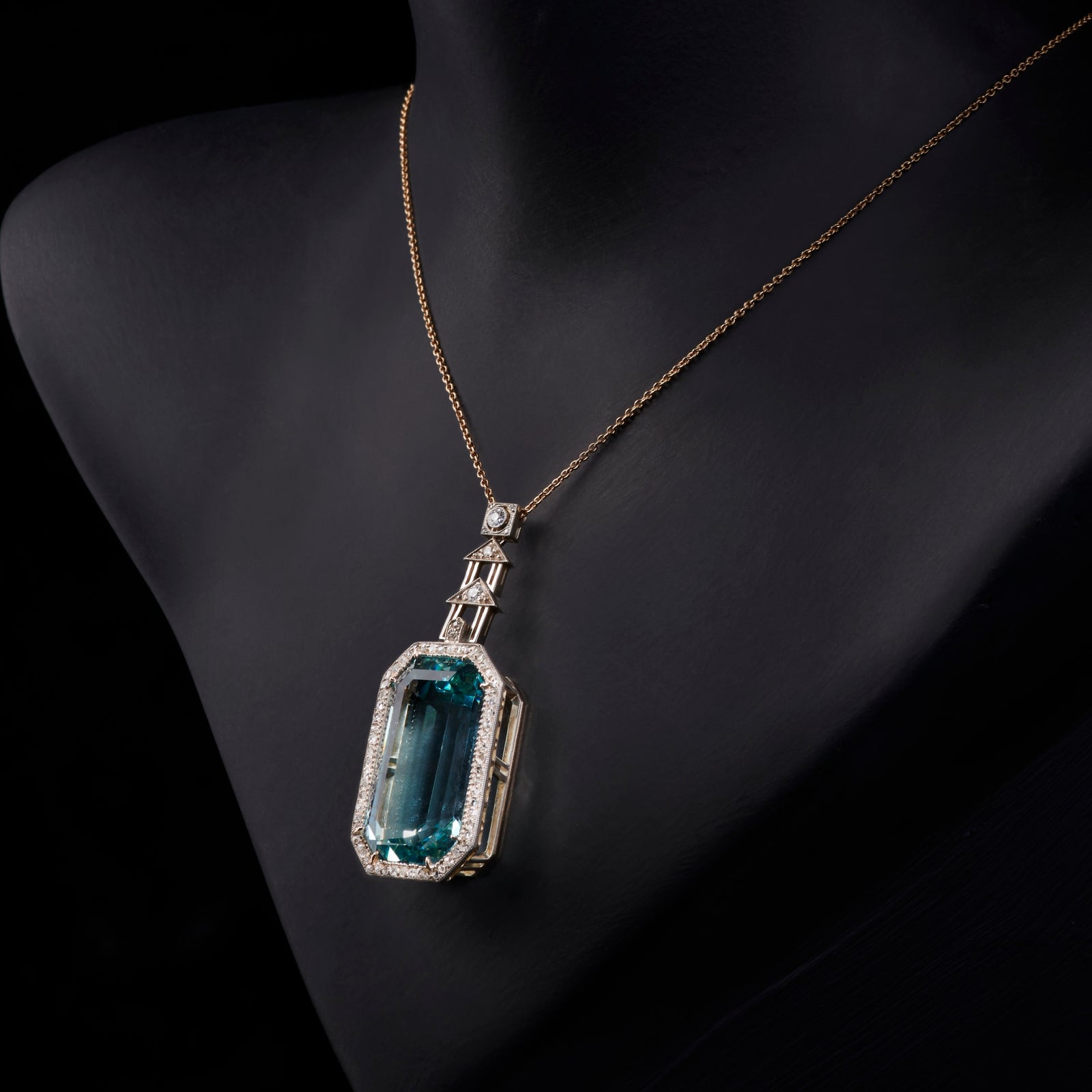 A Magnificent 1920s Aquamarine & Diamond Pendant