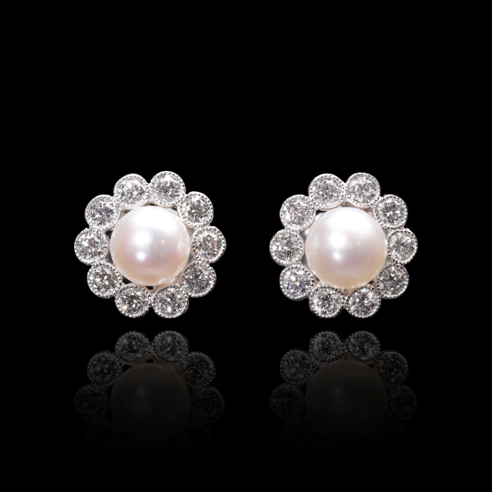 Pearl & Diamond Cluster Earrings