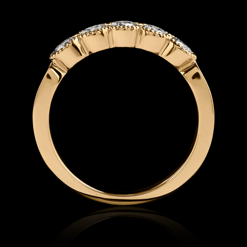 A Diamond Five Stone Half Hoop Half Eternity Ring with Scalloped Edge Settings