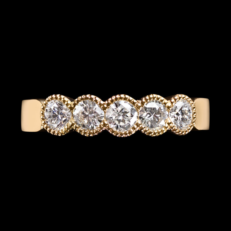 A Diamond Five Stone Half Hoop Half Eternity Ring with Scalloped Edge Settings