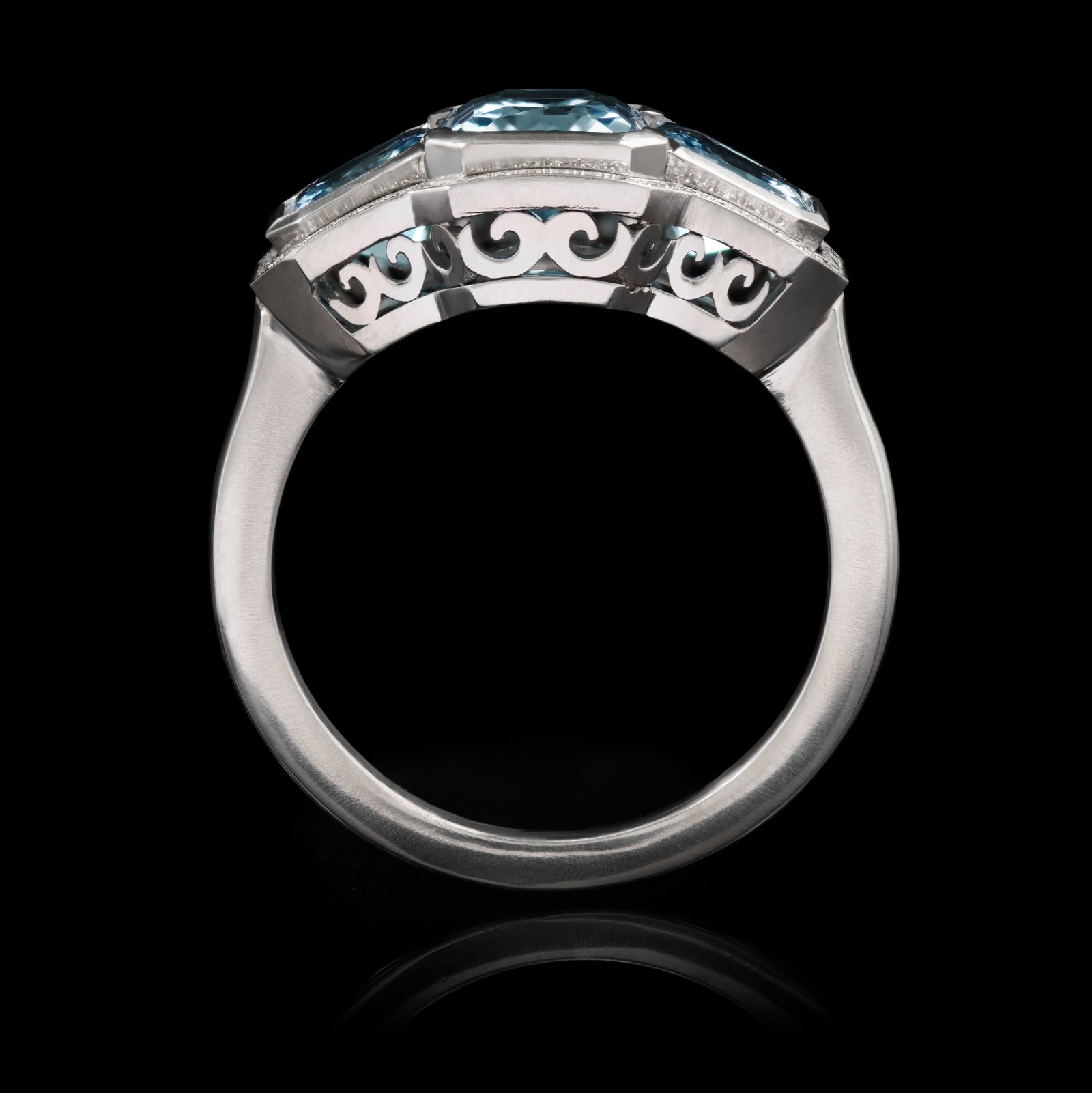 A Three Stone Aquamarine & Diamond Cluster Ring