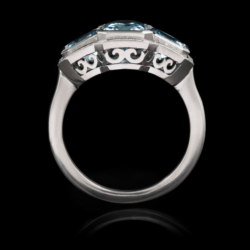 A Three Stone Aquamarine & Diamond Cluster Ring