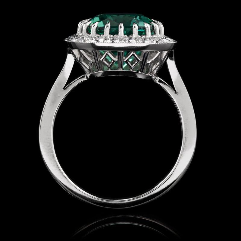 A Very Special Lagoon Green Tourmaline & Diamond Cluster Ring