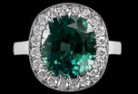 A Very Special Lagoon Green Tourmaline & Diamond Cluster Ring