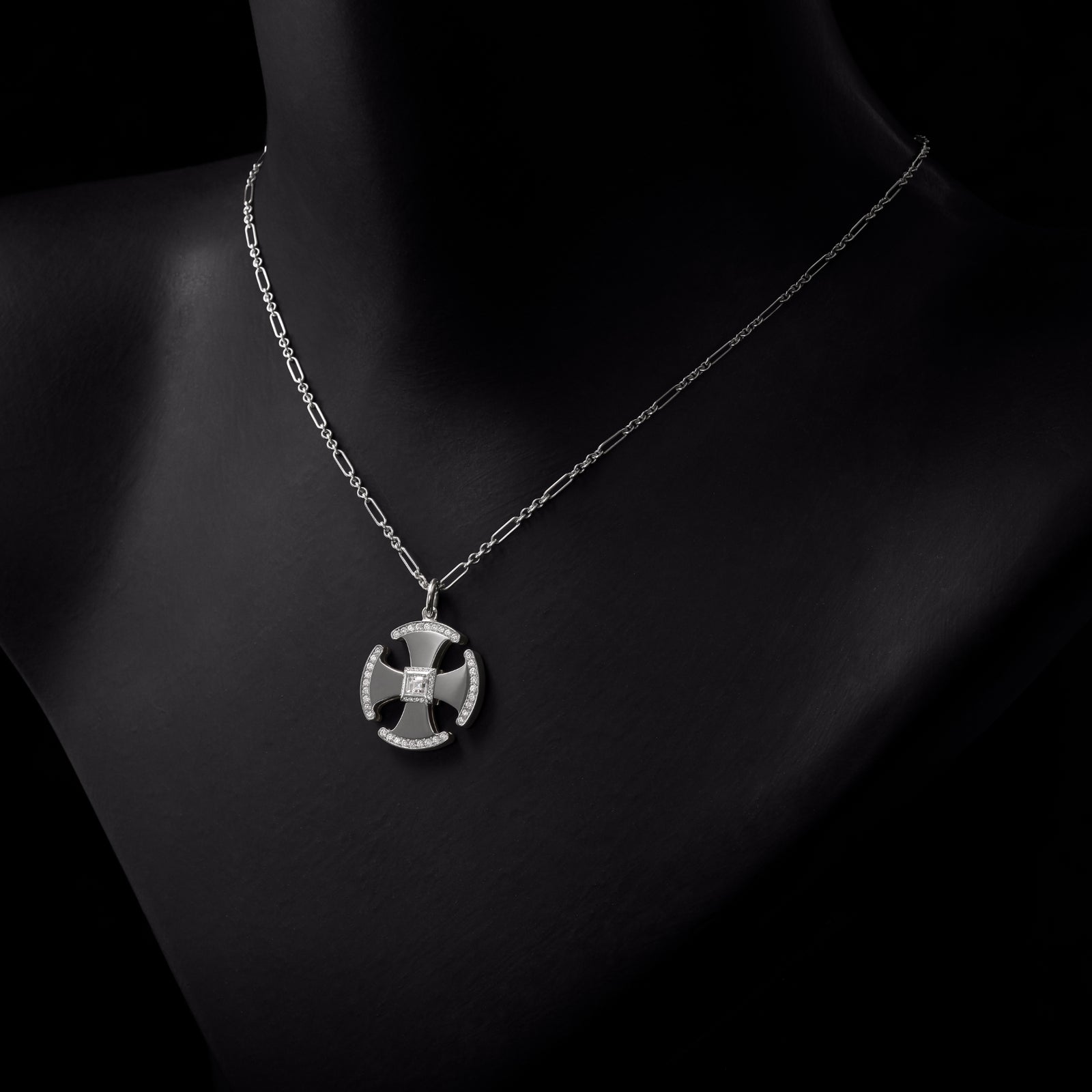 Cousins Diamond Set Canterbury Cross Pendant & Chain.