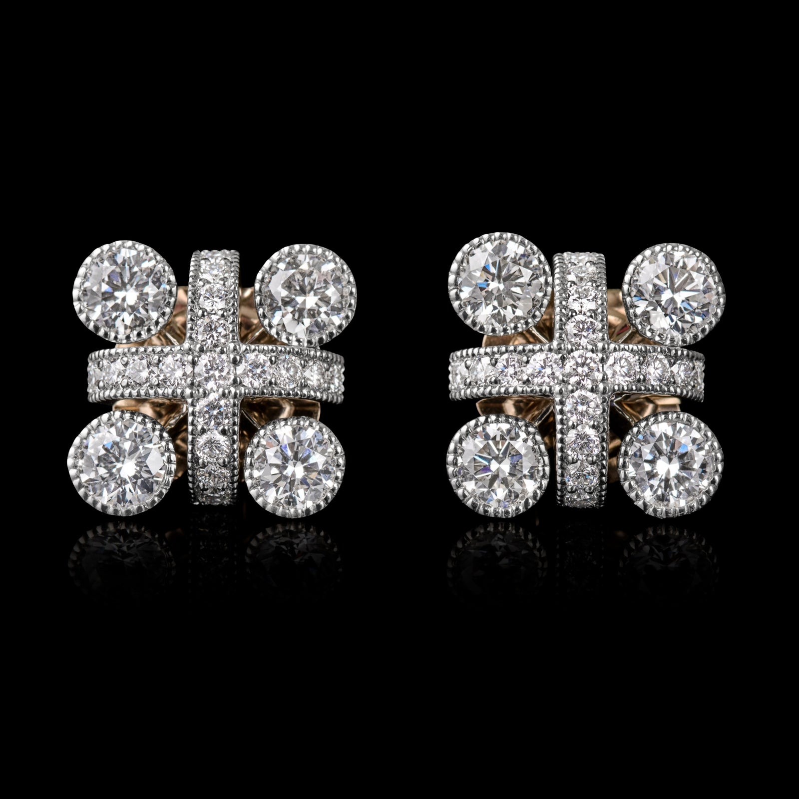 All Platinum Kiss Diamond Cluster Earrings