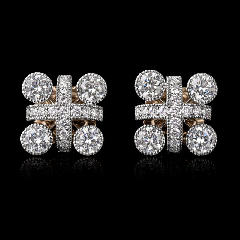 All Platinum Kiss Diamond Cluster Earrings
