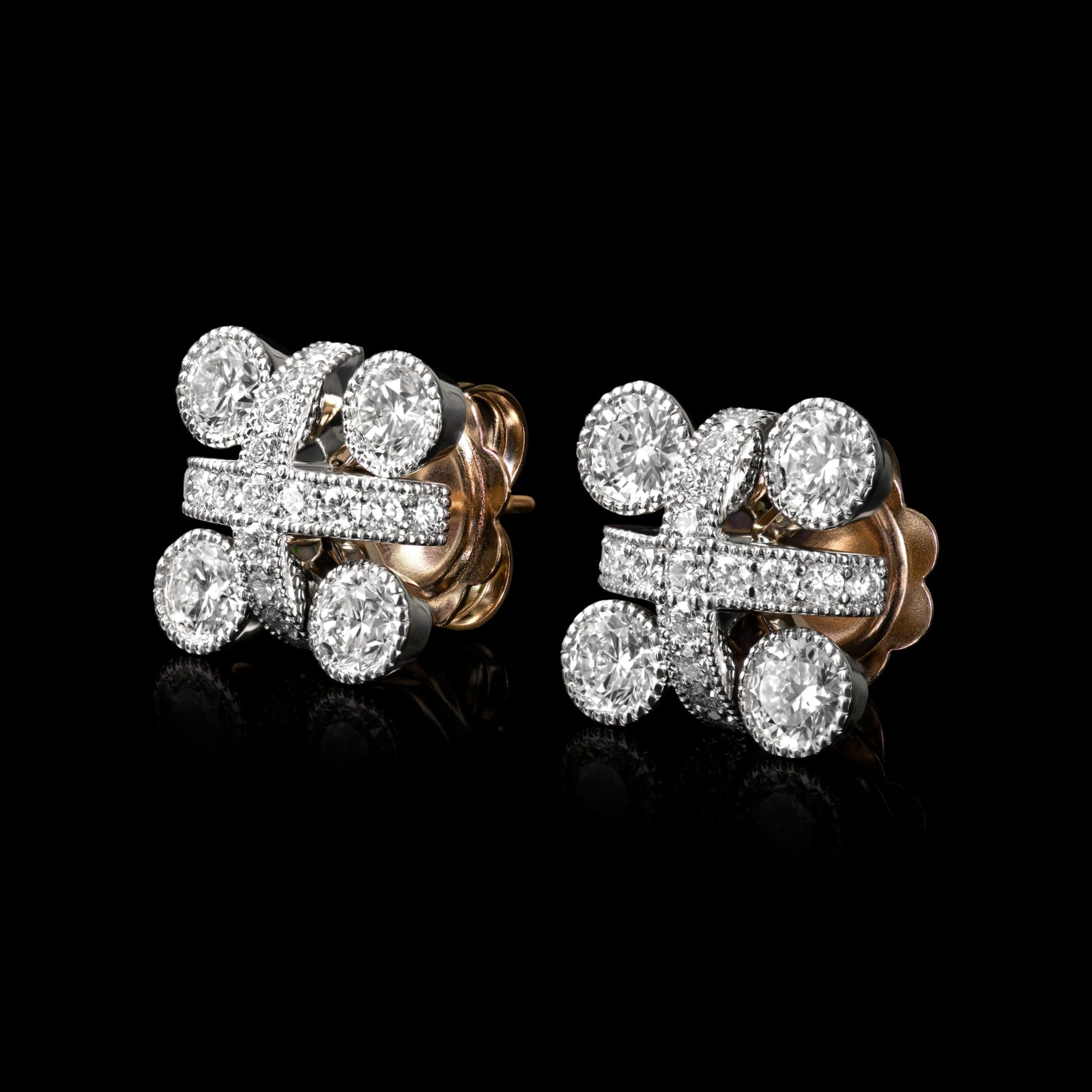 All Platinum Kiss Diamond Cluster Earrings