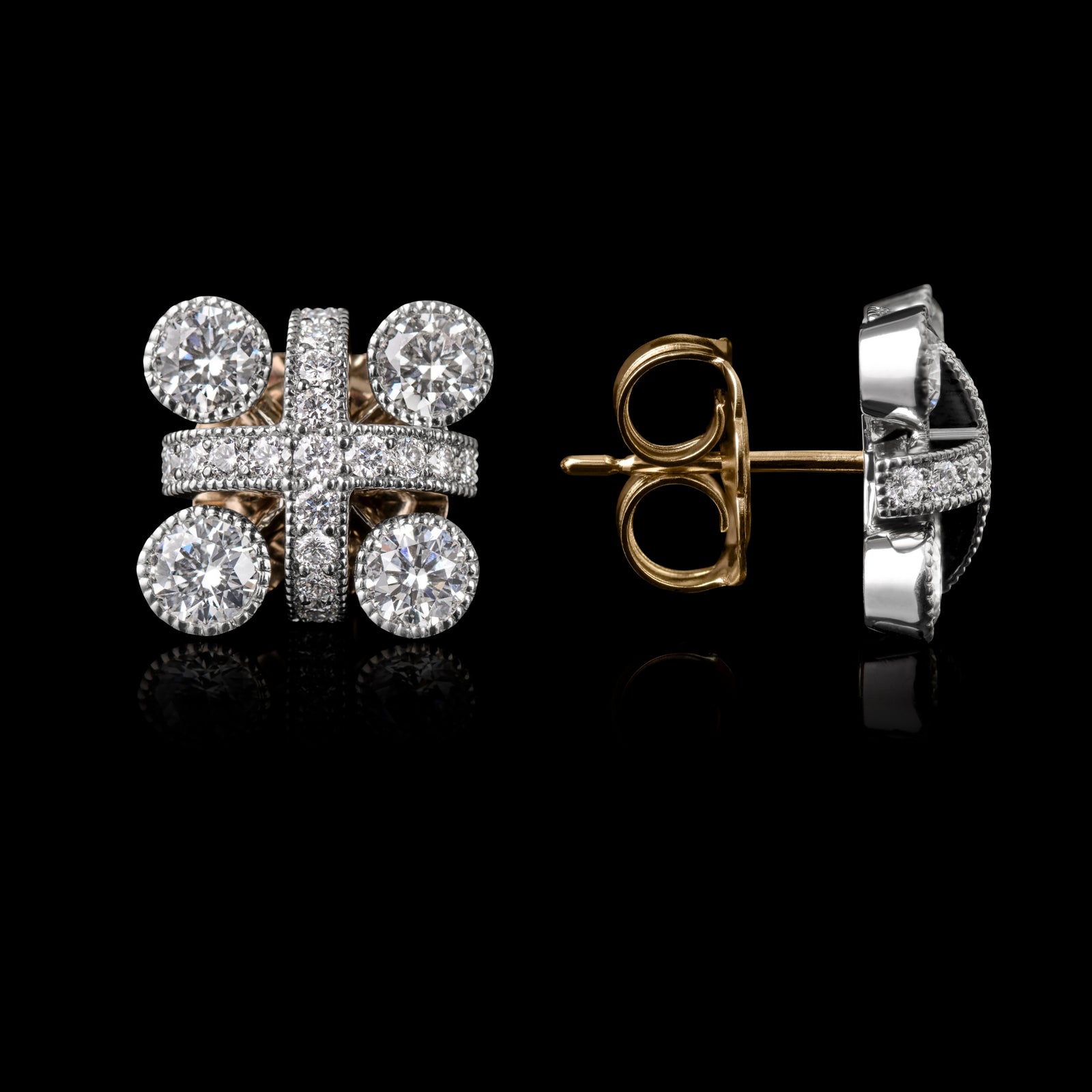 All Platinum Kiss Diamond Cluster Earrings