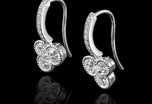 A Pair of Diamond Trefoil Drop Earrings with Diamond Set Hook Fittings