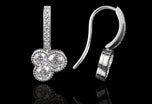 A Pair of Diamond Trefoil Drop Earrings with Diamond Set Hook Fittings