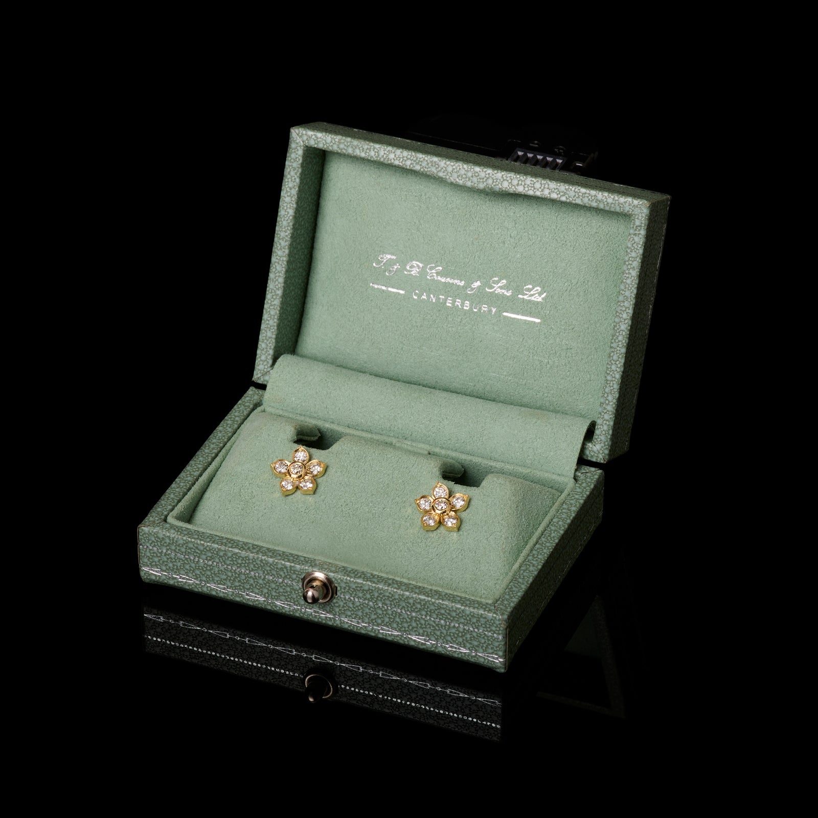 Cinquefoil floral diamond cluster earrings