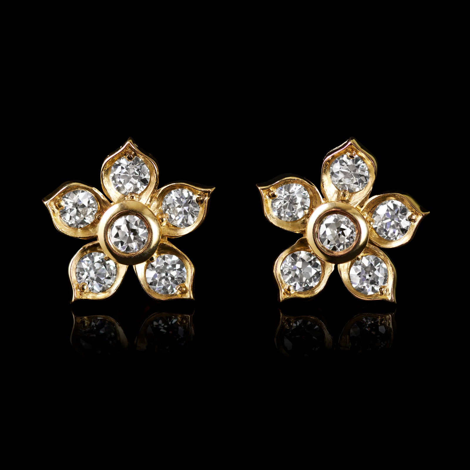 Cinquefoil floral diamond cluster earrings