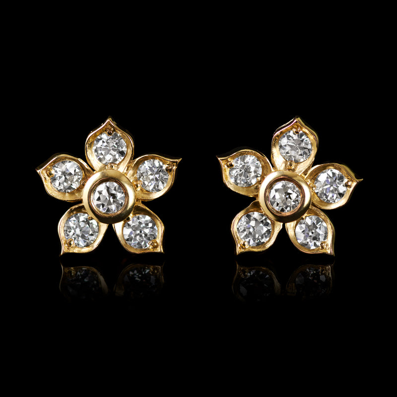 Cinquefoil floral diamond cluster earrings
