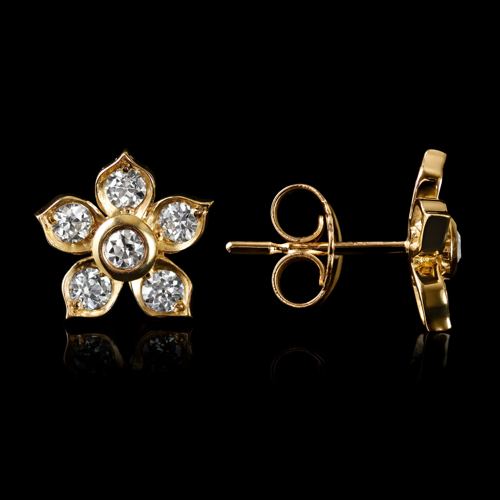 Cinquefoil floral diamond cluster earrings