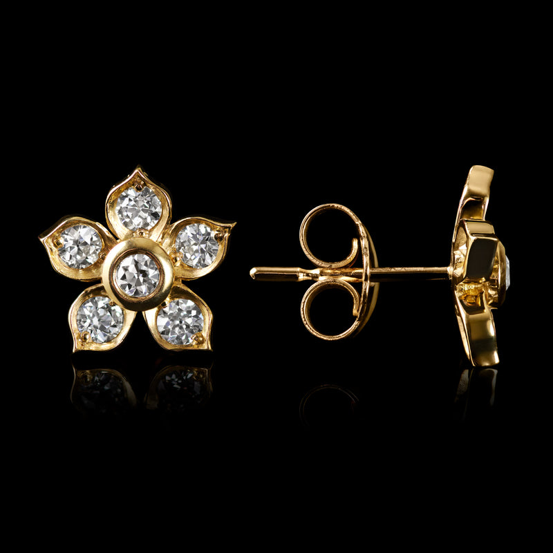 Cinquefoil floral diamond cluster earrings