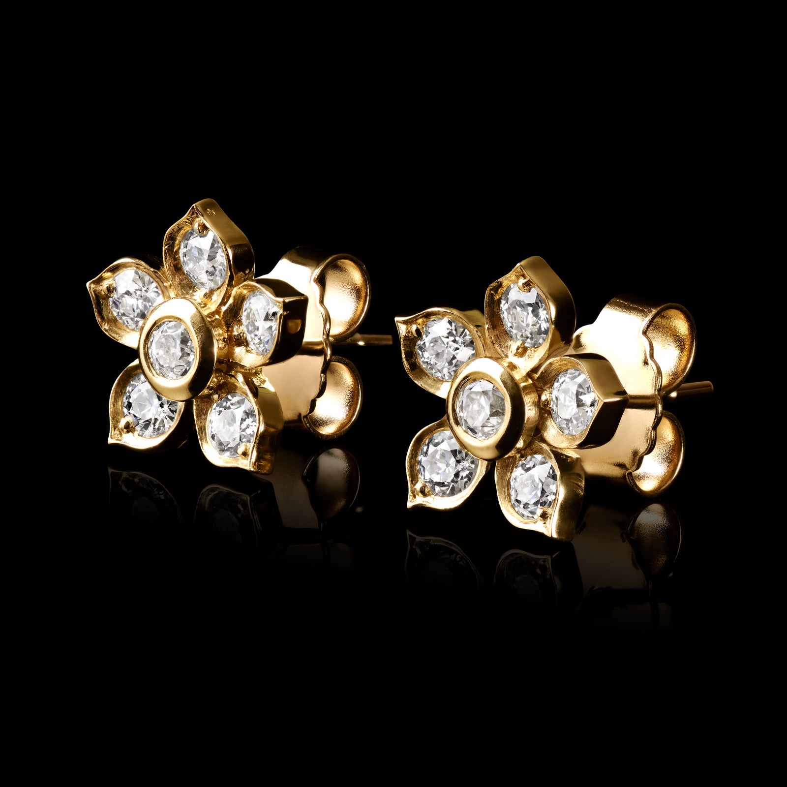 Cinquefoil floral diamond cluster earrings