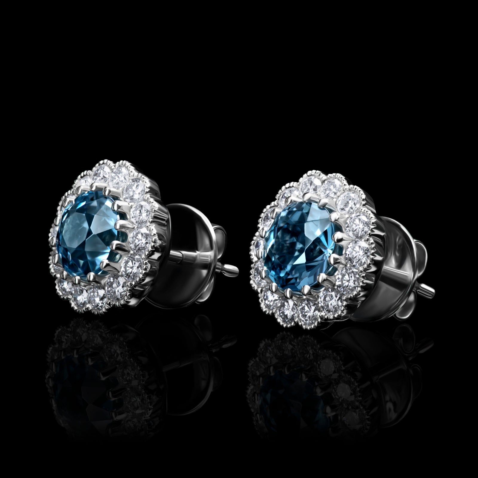 A Breath-taking Pair of Aquamarine & Diamond Cluster Earrings