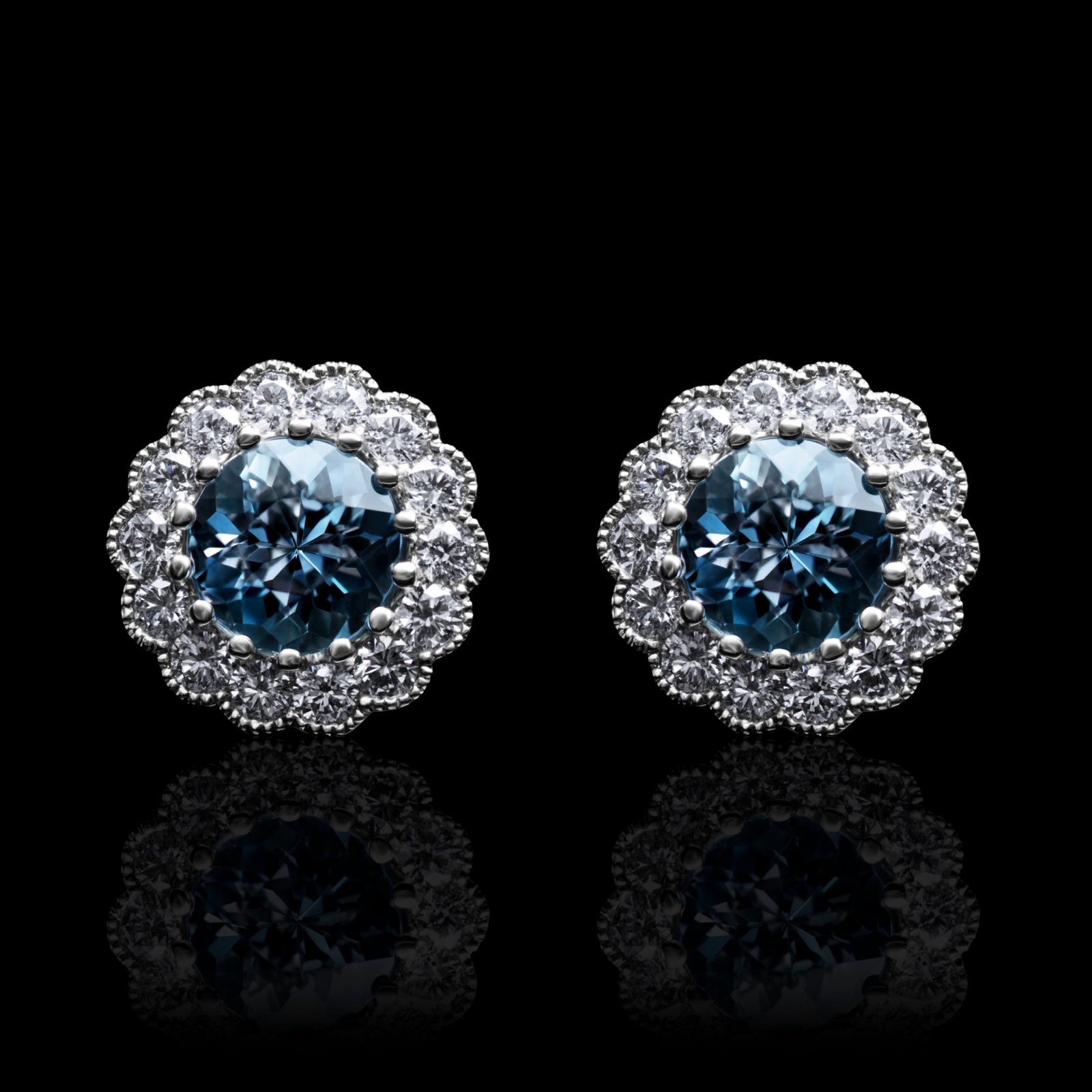 A Breath-taking Pair of Aquamarine & Diamond Cluster Earrings