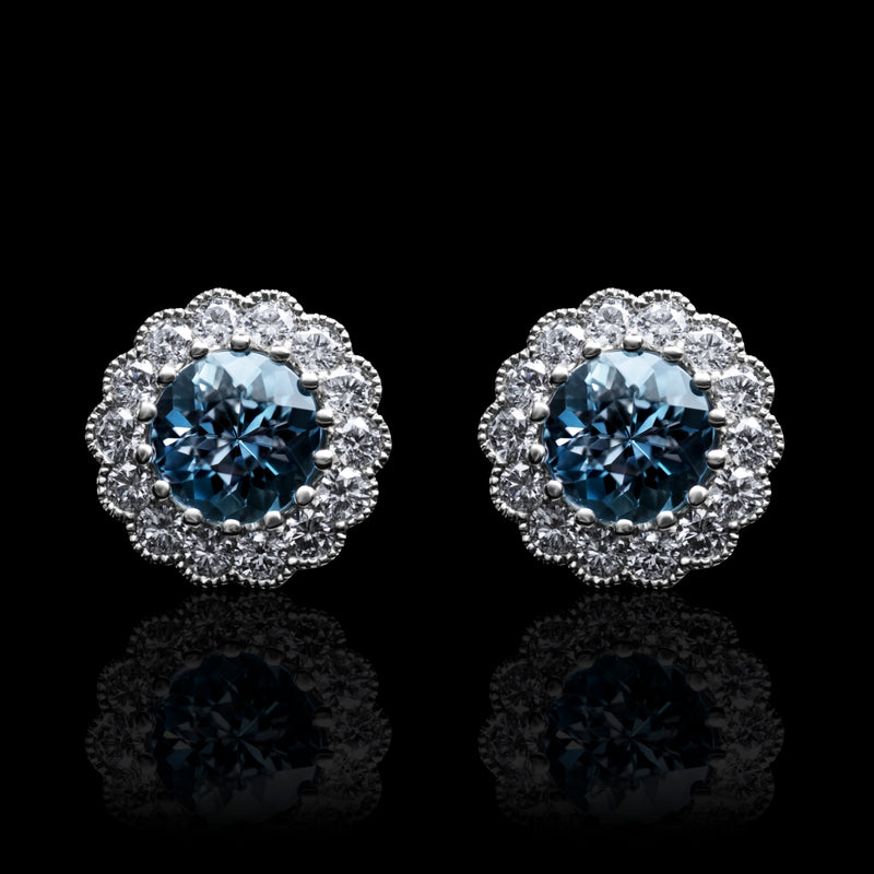 A Breath-taking Pair of Aquamarine & Diamond Cluster Earrings