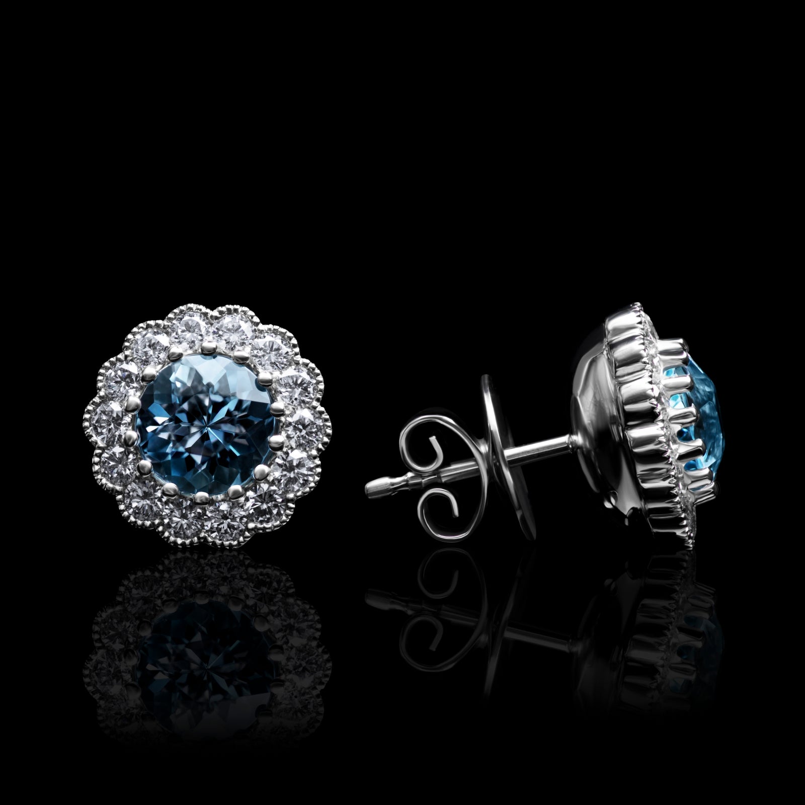 A Breath-taking Pair of Aquamarine & Diamond Cluster Earrings