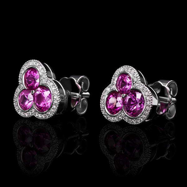 Cousins Pink Sapphire & Diamond Trefoil Cluster Earrings