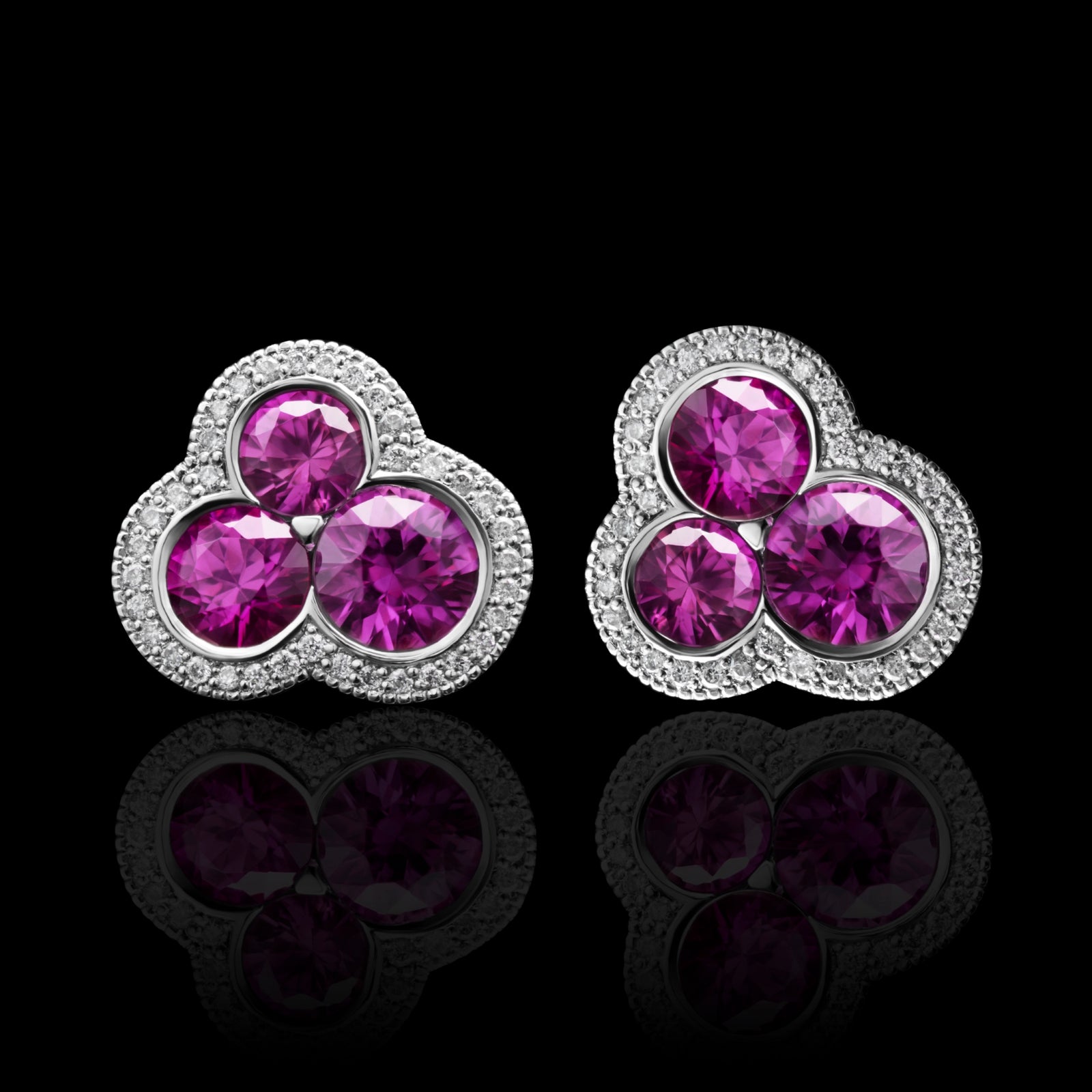 Cousins Pink Sapphire & Diamond Trefoil Cluster Earrings