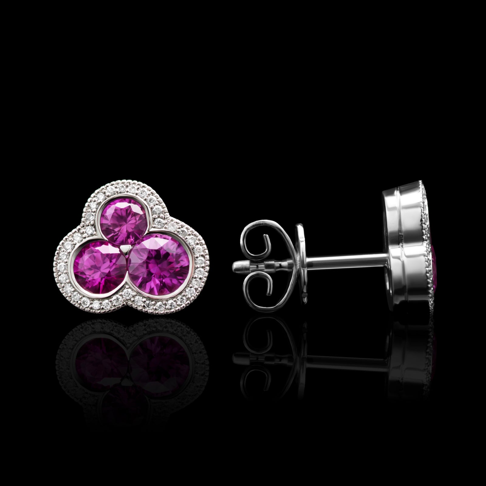 Cousins Pink Sapphire & Diamond Trefoil Cluster Earrings