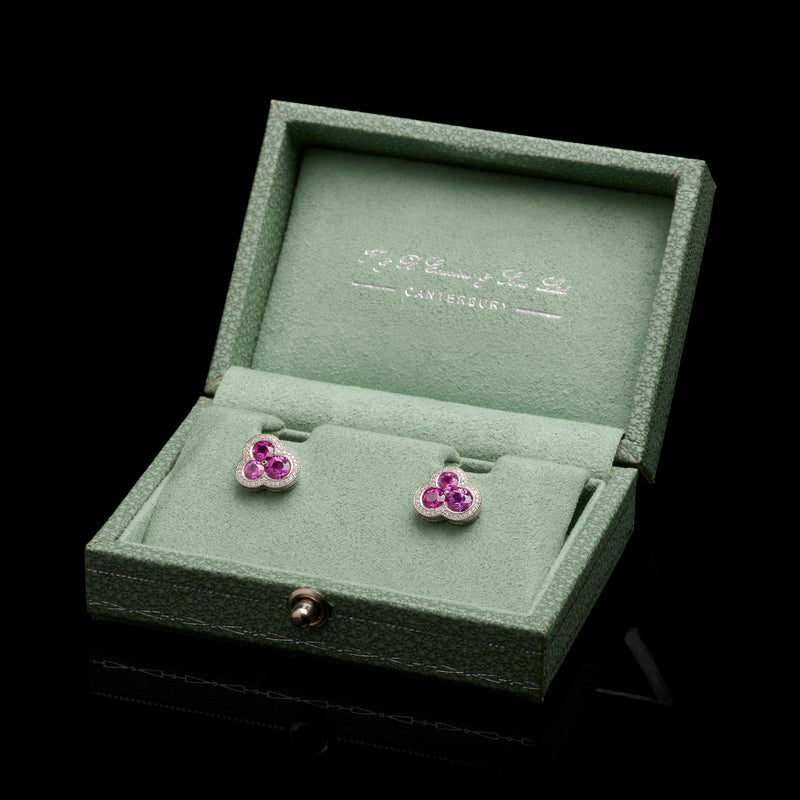 Cousins Pink Sapphire & Diamond Trefoil Cluster Earrings