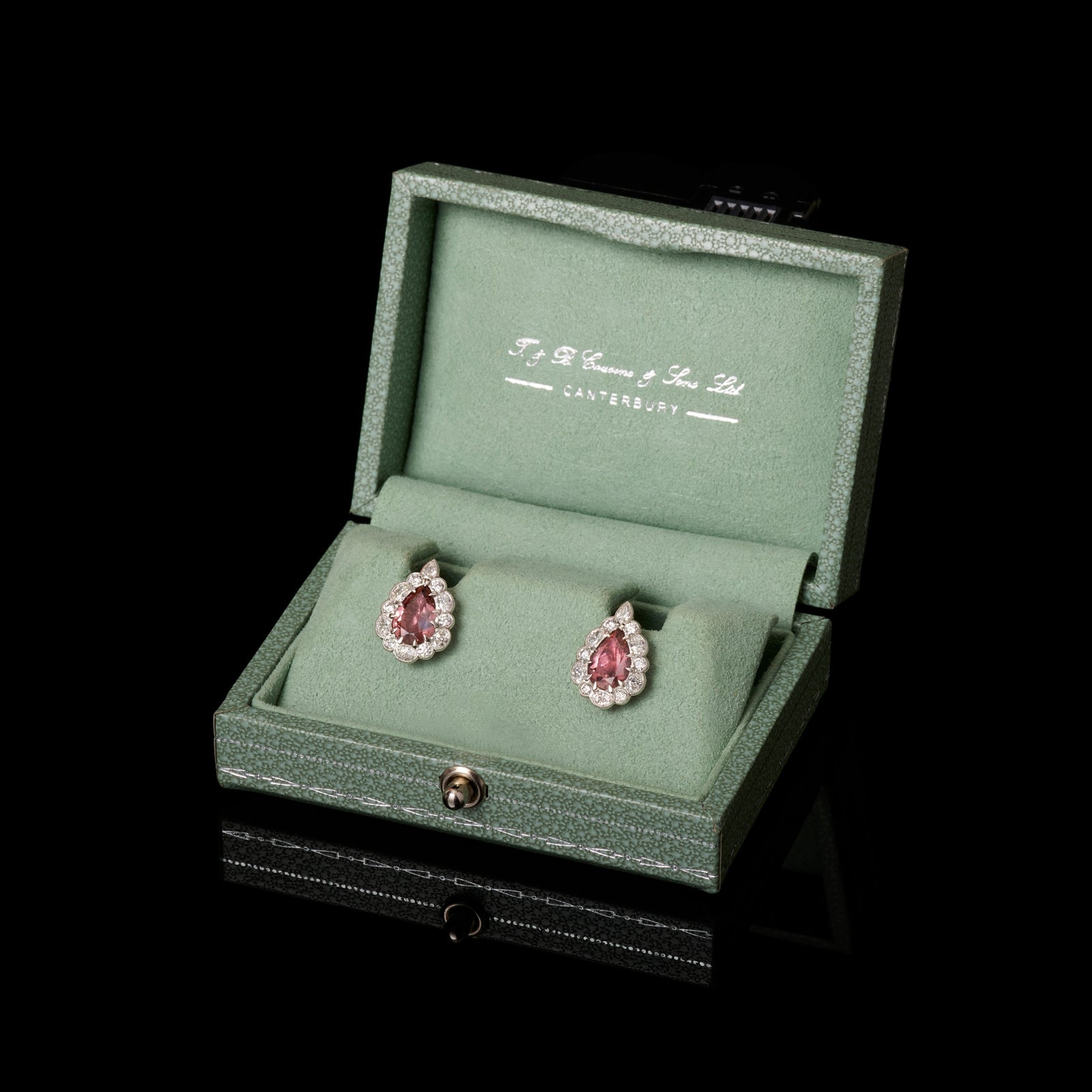 A Pair of Unique Cousins Pink Tourmaline & Diamond Pendalogue Stud Earrings