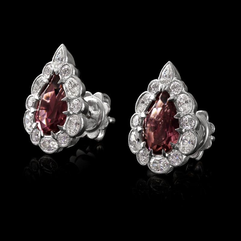 A Pair of Unique Cousins Pink Tourmaline & Diamond Pendalogue Stud Earrings